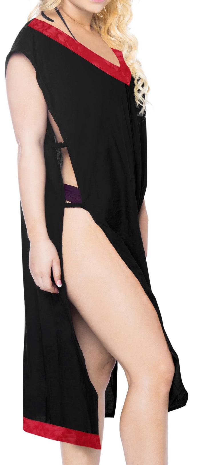 La Leela LA LEELA Women's Beach Swimsuit For Women Cover-ups Printed V-Neck Red Bikini Cover-Up Solid Plain Black