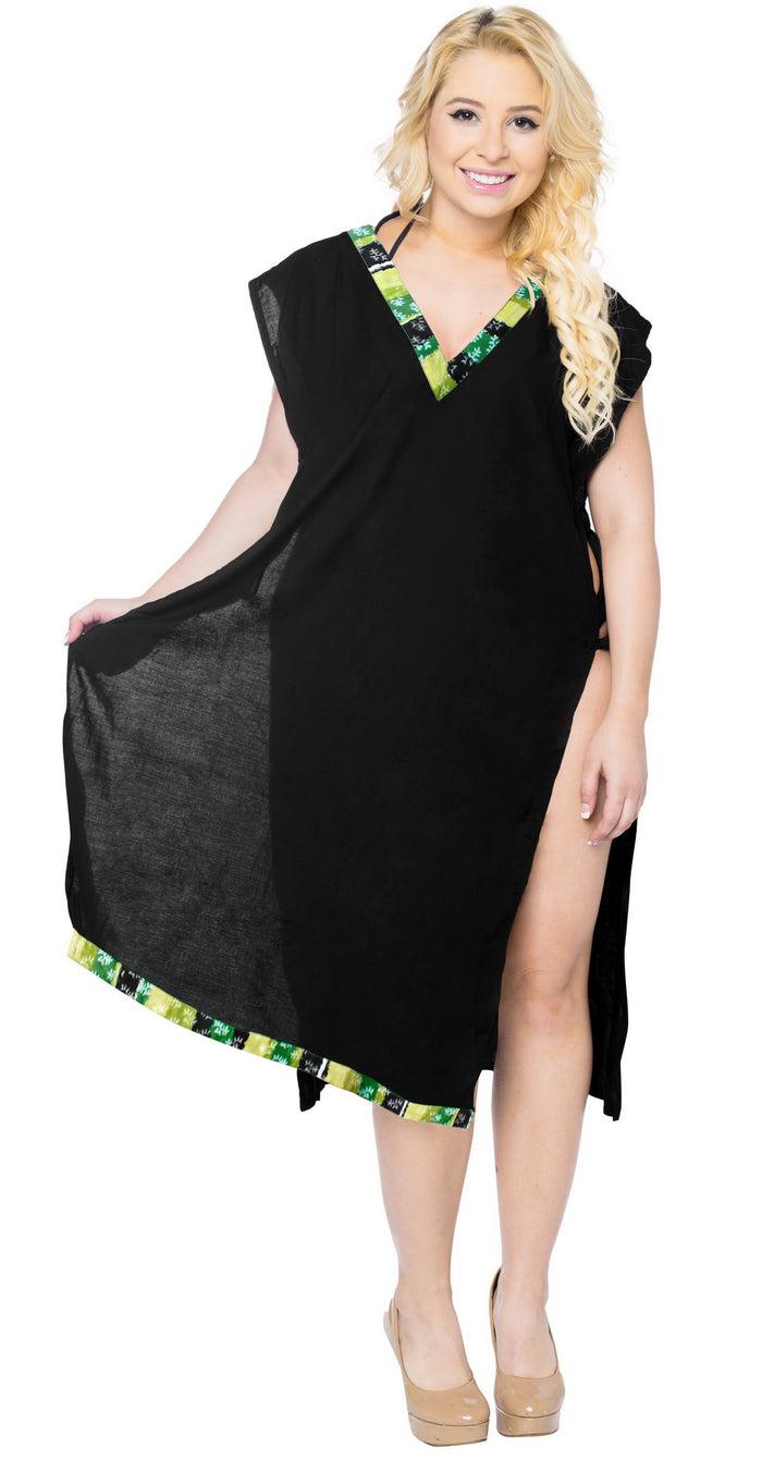 la leela LA LEELA Women's Beach Swimsuit for Women Cover-ups printed Bikini Cover-Up Side Cut Green Solid Plain Black