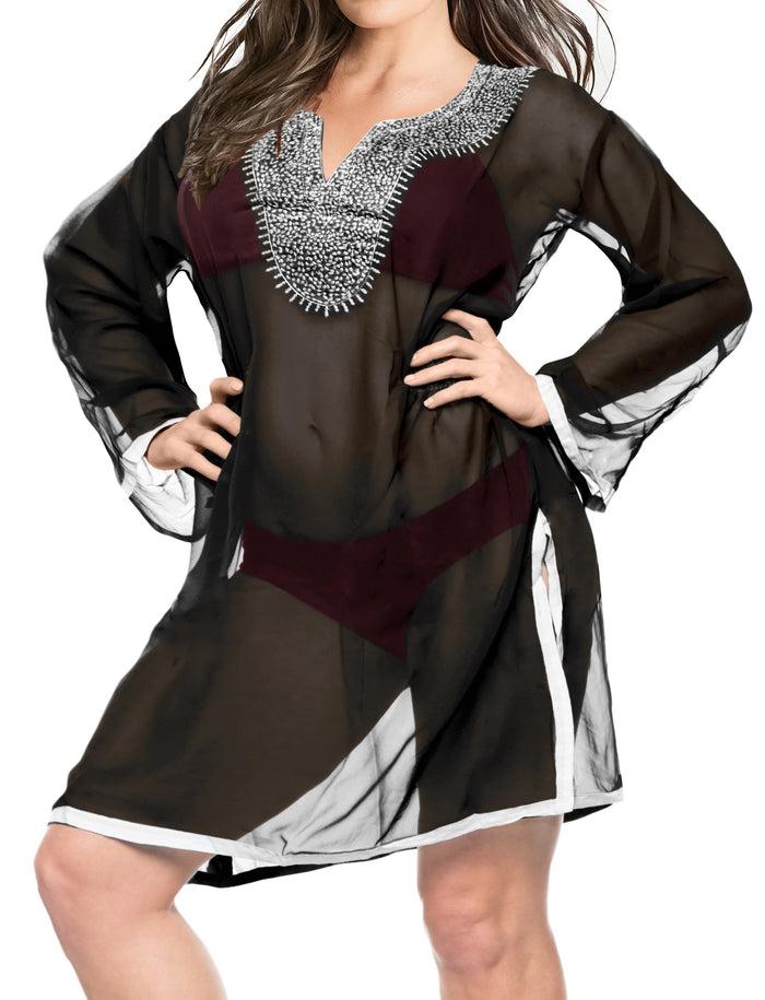 la leela LA LEELA Women's Beach Swimsuit for Women Coverups Bikini Cover Up Embroidery 104_Black