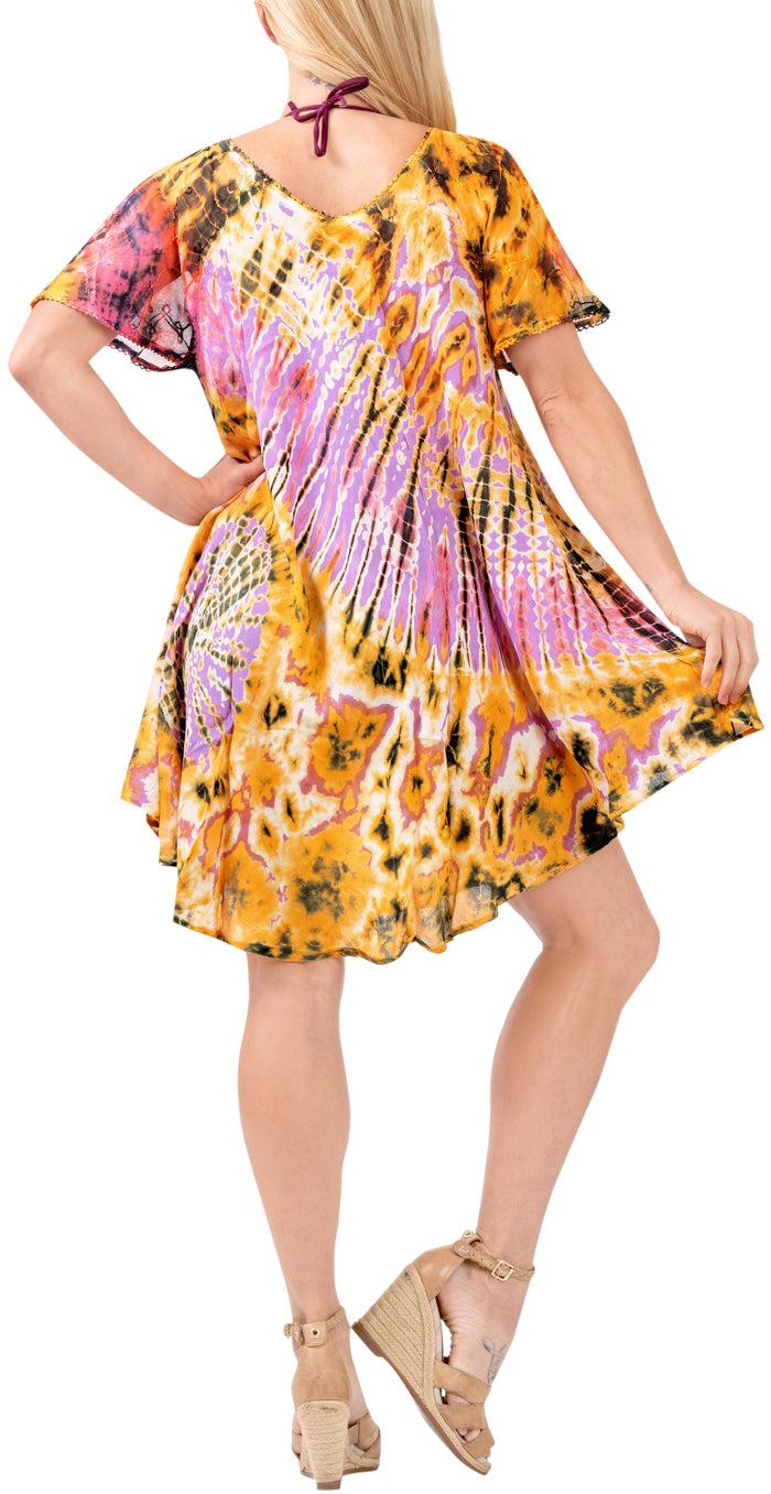 La Leela LA LEELA Women's Casual Summer Tank Swing Sun Dresses Cover Up Hand Tie Dye Orange Prink