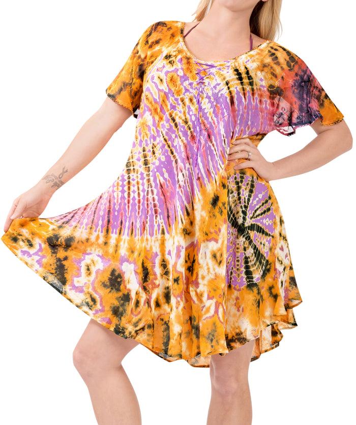 la leela LA LEELA Women's Casual Summer Tank Swing Sun Dresses Cover Up Hand Tie Dye Orange Prink la leela LA LEELA Women's Casual Summer Tank Swing Sun Dresses Cover Up Hand Tie Dye Orange Prink