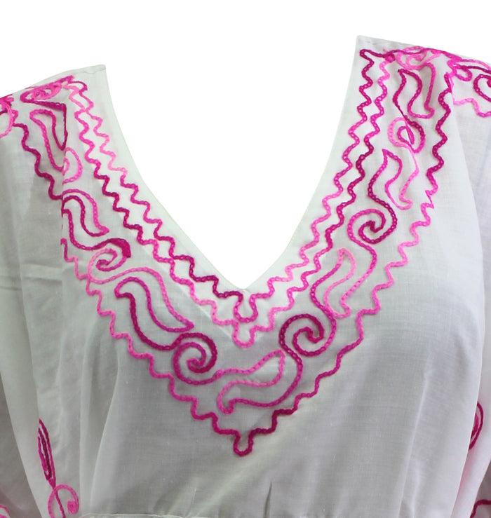 La Leela LA LEELA Women's Deep V Neck Loose Shift Summer Tunic Dress Short Sleeves US 10-14 White_T321