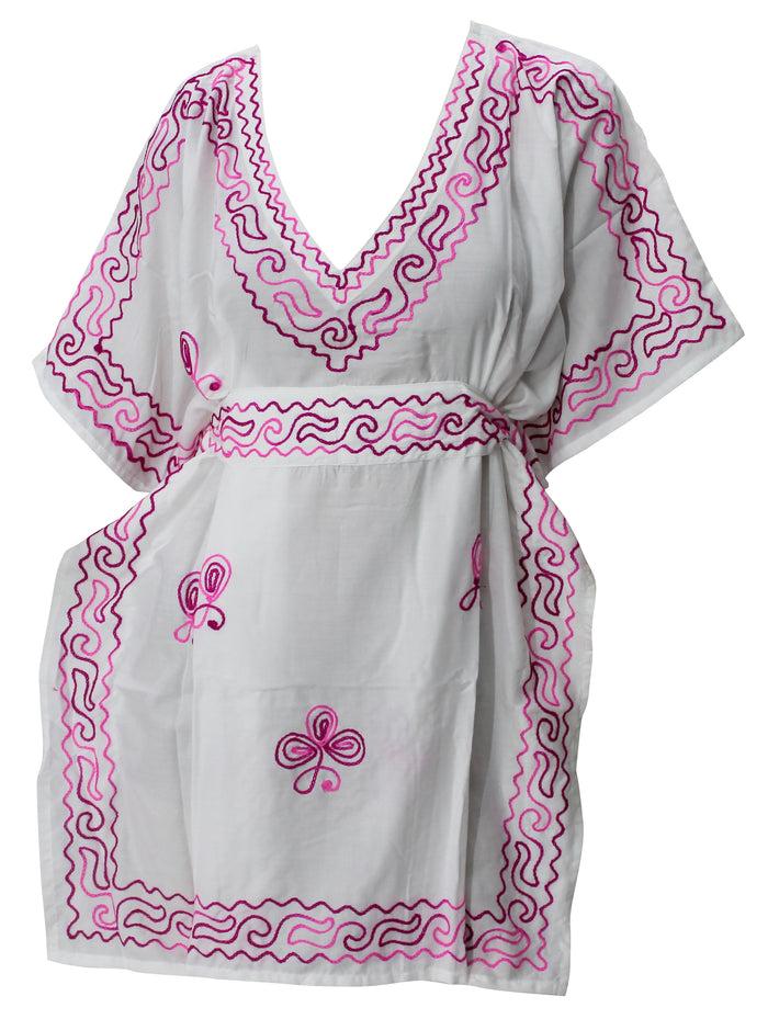 La Leela LA LEELA Women's Deep V Neck Loose Shift Summer Tunic Dress Short Sleeves US 10-14 White_T321