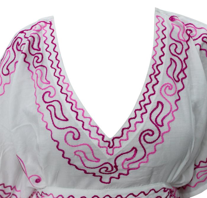 La Leela LA LEELA Women's Deep V Neck Loose Shift Summer Tunic Dress Short Sleeves US 10-14 White_T321