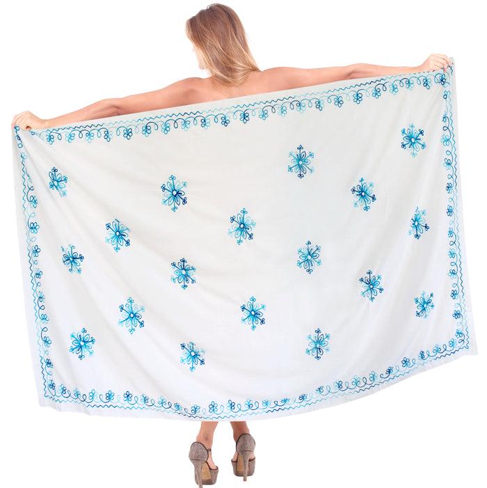 la leela LA LEELA Women's Embroided Beach Sarong Bikini Wrap Cover up