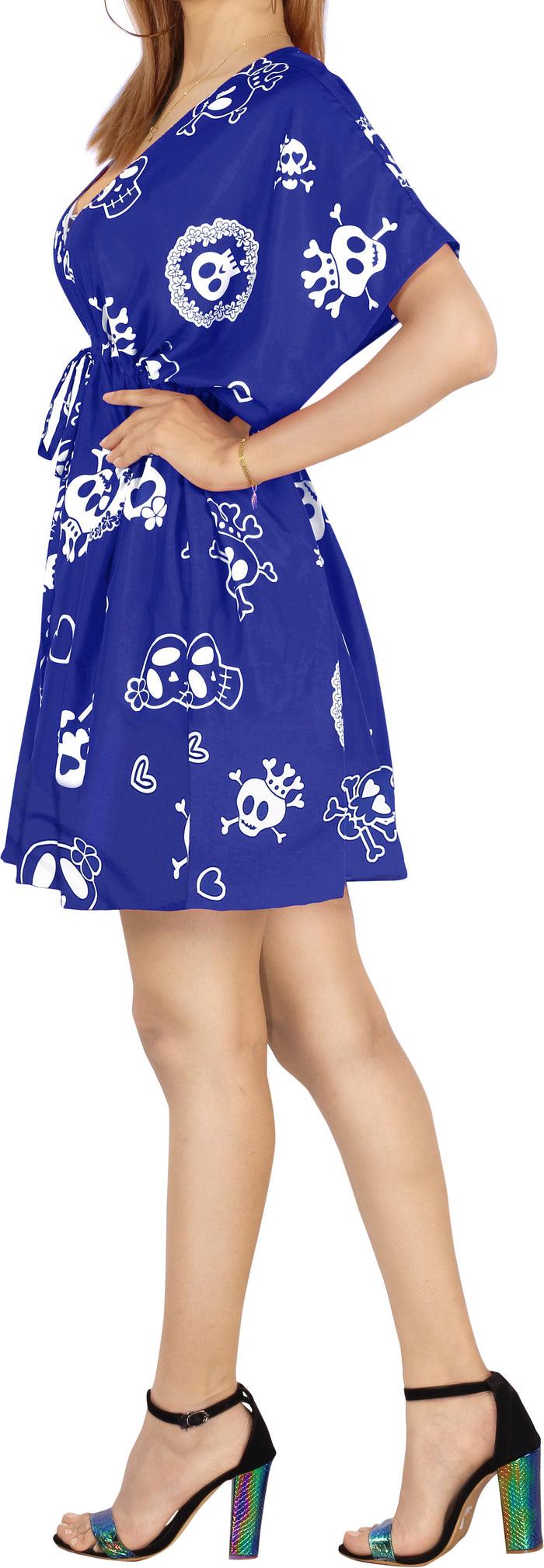 La Leela La Leela Women's Halloween Skull Cross & Pirates Scary Printed Royal Blue Bikini Cover Up