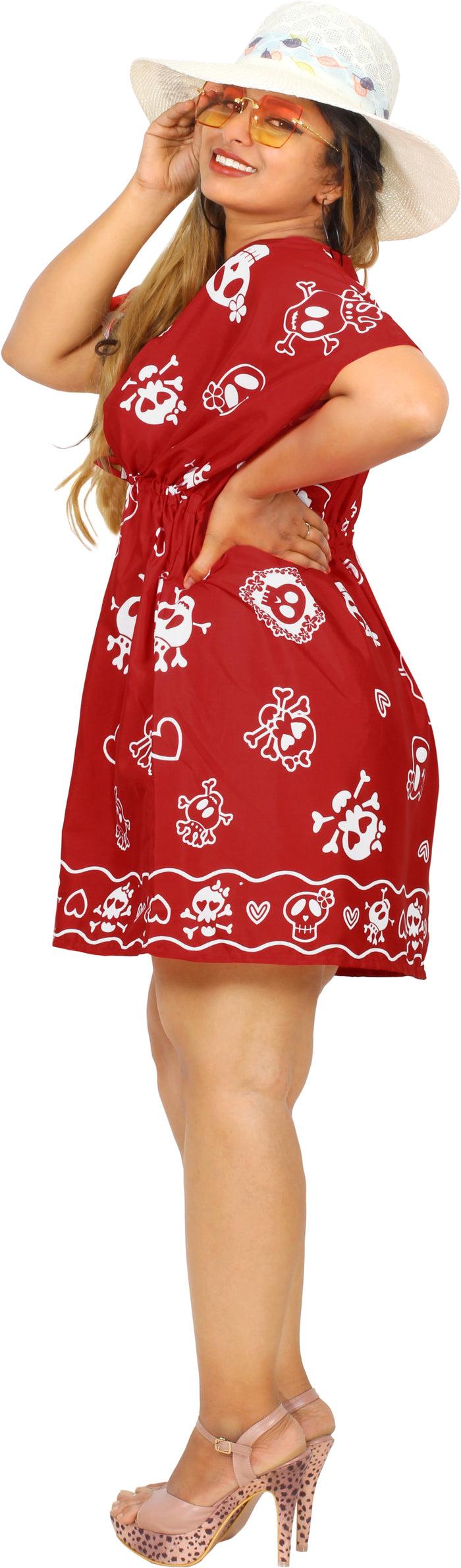 La Leela La Leela Women's Halloween Skull Cross & Pirates Scary Printed Red Bikini Cover Up