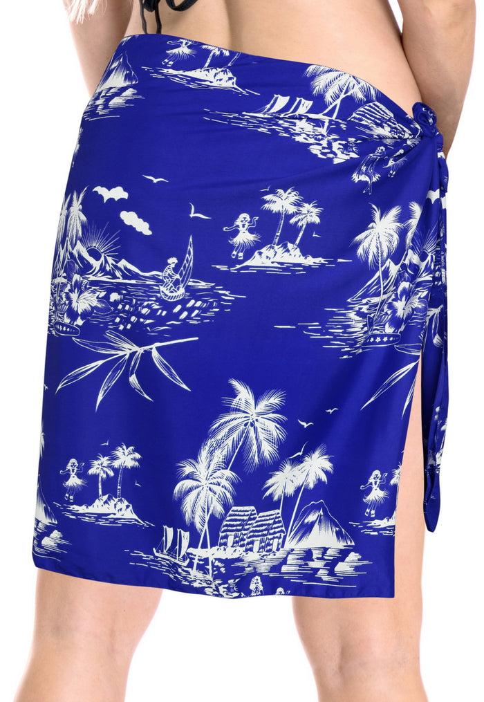 La Leela La Leela Women's Hawaiian Bikini Beach Wrap Sheer Sarong Swimming Bathing Suit Beachwear Swim Dress Pareo Cover Up Long 78"X42" Blue 906405