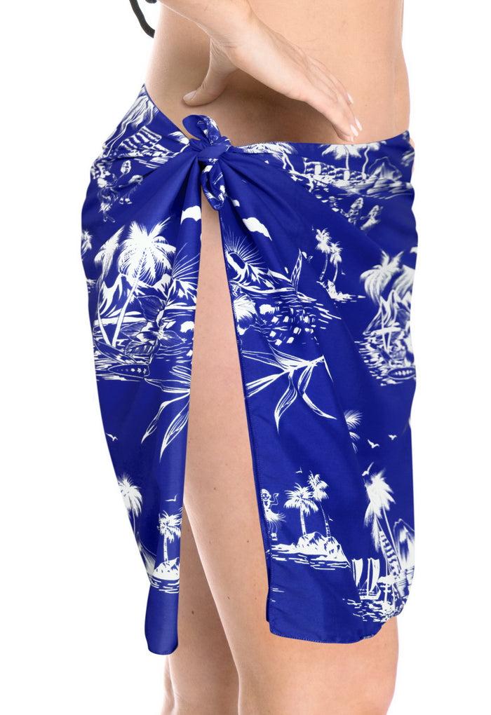 La Leela La Leela Women's Hawaiian Bikini Beach Wrap Sheer Sarong Swimming Bathing Suit Beachwear Swim Dress Pareo Cover Up Long 78"X42" Blue 906405