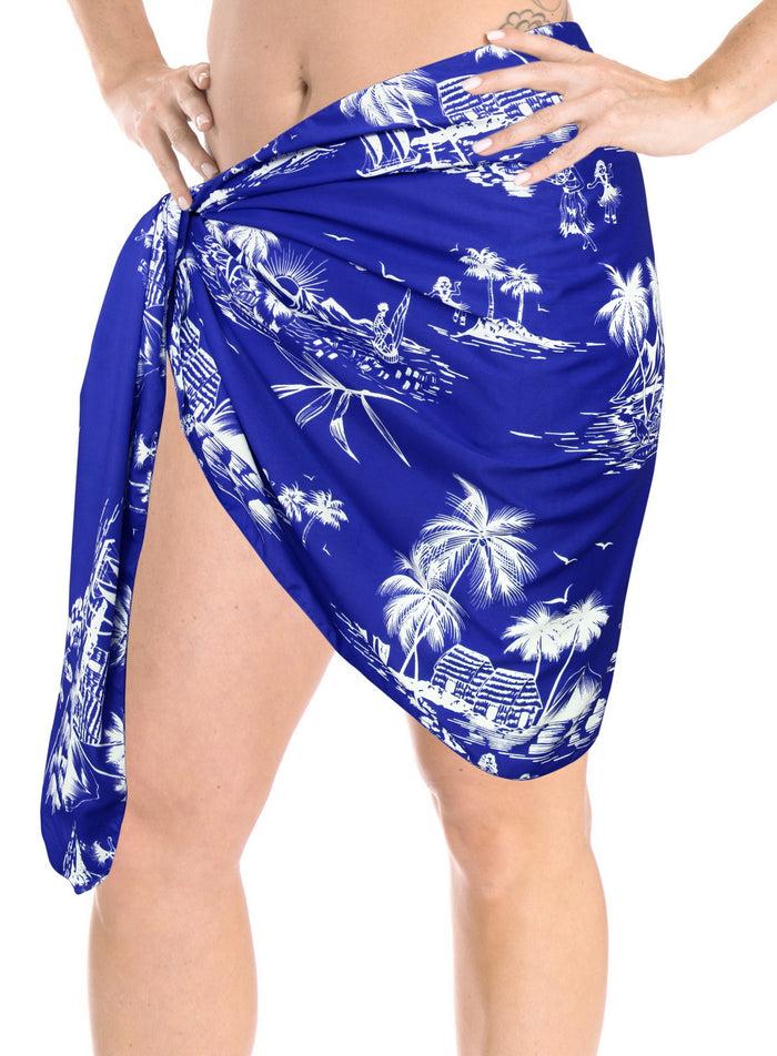 La Leela La Leela Women's Hawaiian Bikini Beach Wrap Sheer Sarong Swimming Bathing Suit Beachwear Swim Dress Pareo Cover Up Long 78"X42" Blue 906405