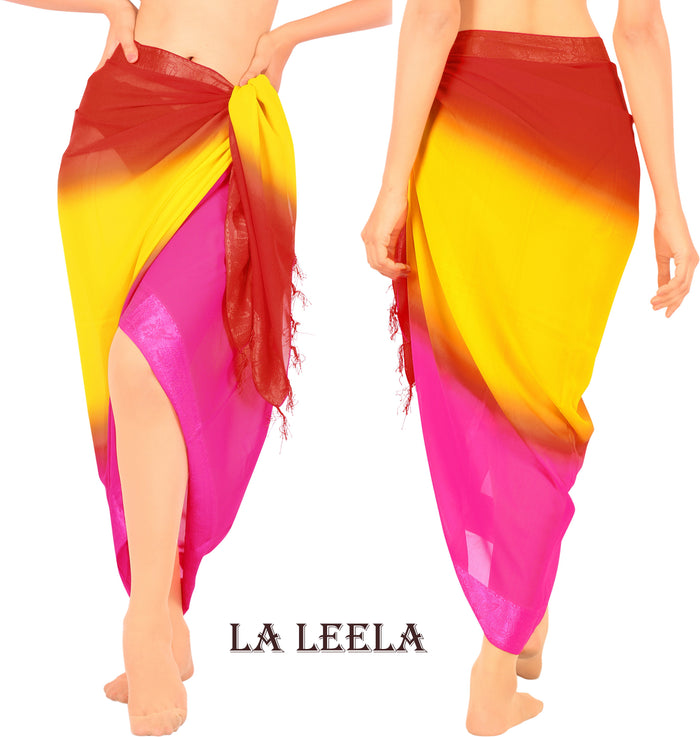 La Leela La Leela Women's Hawaiian Bikini Beach Wrap Sheer Sarong Swimming Bathing Suit Beachwear Swim Dress Pareo Cover Up Long 78"X42" Yellow 912501