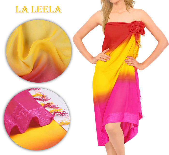 La Leela La Leela Women's Hawaiian Bikini Beach Wrap Sheer Sarong Swimming Bathing Suit Beachwear Swim Dress Pareo Cover Up Long 78"X42" Yellow 912501