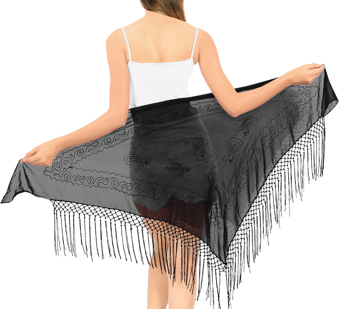 La Leela La Leela Women's Hawaiian Bikini Beach Wrap Sheer Sarong Swimming Bathing Suit Beachwear Swim Dress Pareo Cover Up Long 78"X42" Black 912109