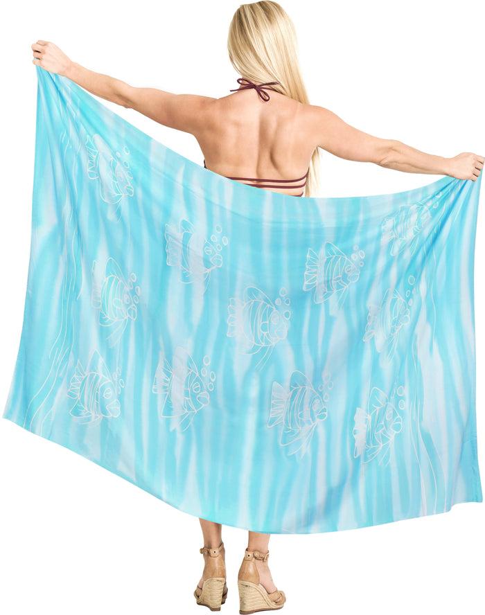 La Leela La Leela Women's Hawaiian Bikini Beach Wrap Sheer Sarong Swimming Bathing Suit Beachwear Swim Dress Pareo Cover Up Long 78"X42" Acqua 909905