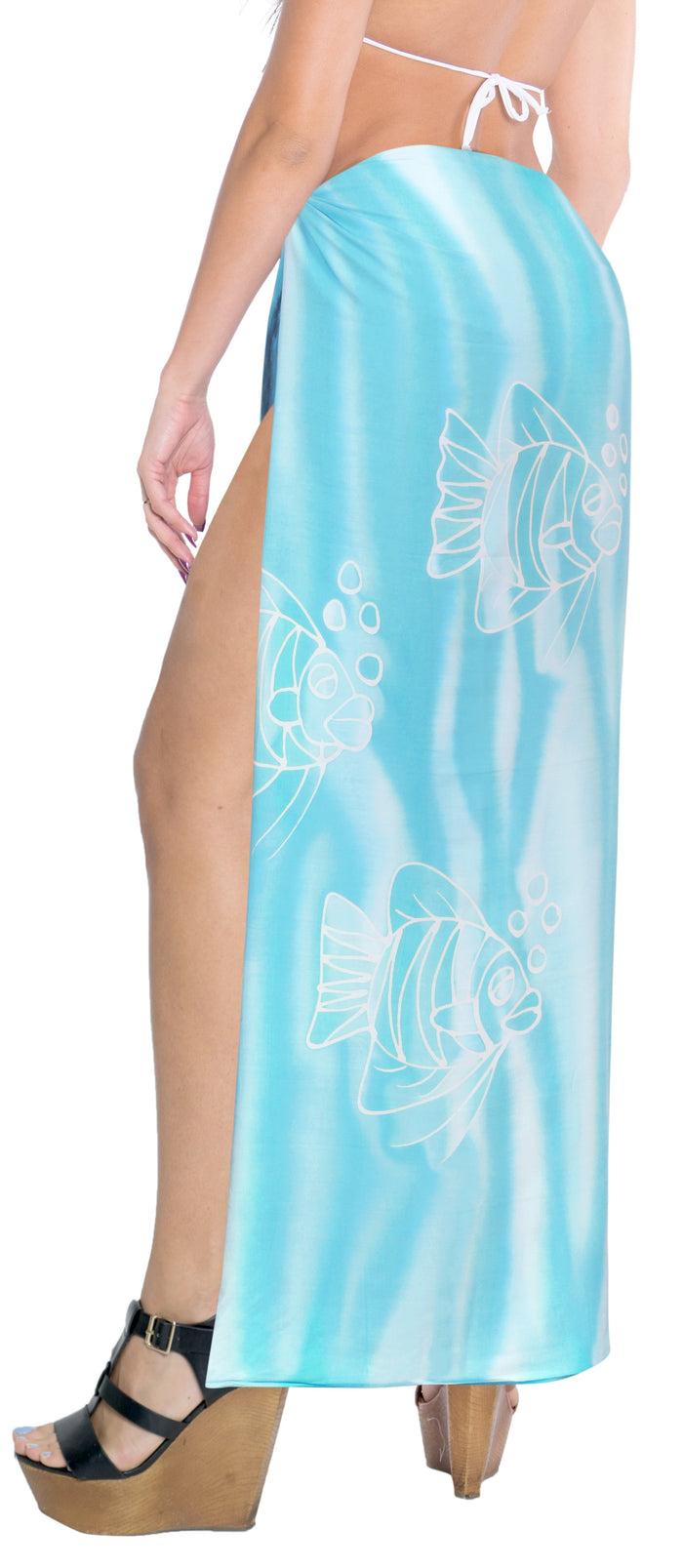 La Leela La Leela Women's Hawaiian Bikini Beach Wrap Sheer Sarong Swimming Bathing Suit Beachwear Swim Dress Pareo Cover Up Long 78"X42" Acqua 909905