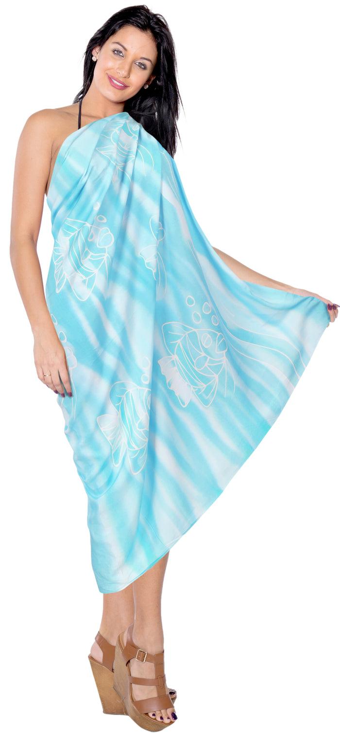 La Leela La Leela Women's Hawaiian Bikini Beach Wrap Sheer Sarong Swimming Bathing Suit Beachwear Swim Dress Pareo Cover Up Long 78"X42" Acqua 909905