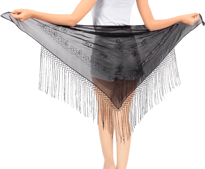 La Leela La Leela Women's Hawaiian Bikini Beach Wrap Sheer Sarong Swimming Bathing Suit Beachwear Swim Dress Pareo Cover Up Long 78"X42" Black 912189