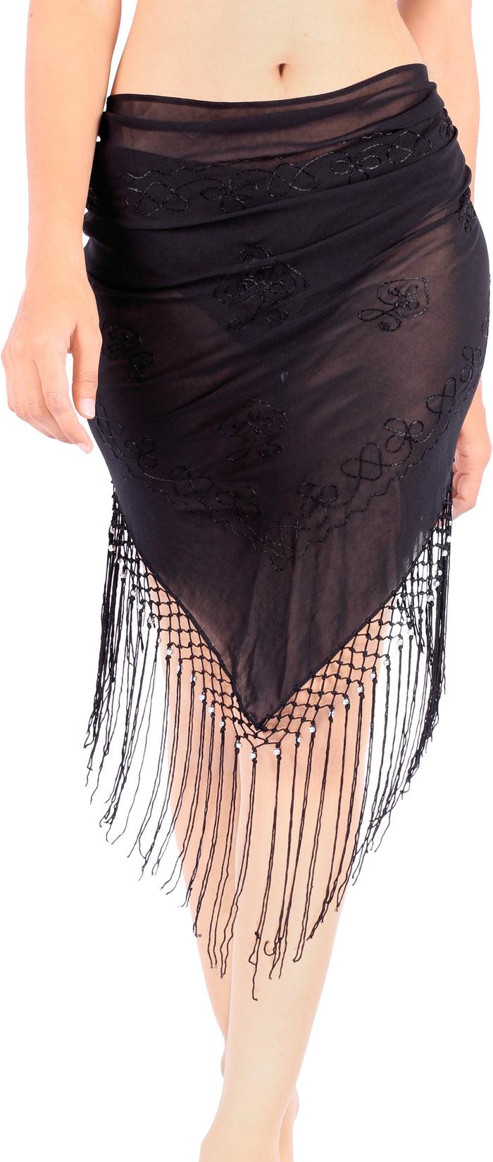 la leela La Leela Women's Hawaiian Bikini Beach Wrap Sheer Sarong Swimming Bathing suit Beachwear Swim Dress Pareo Cover up Long 78"X42" Black 912189