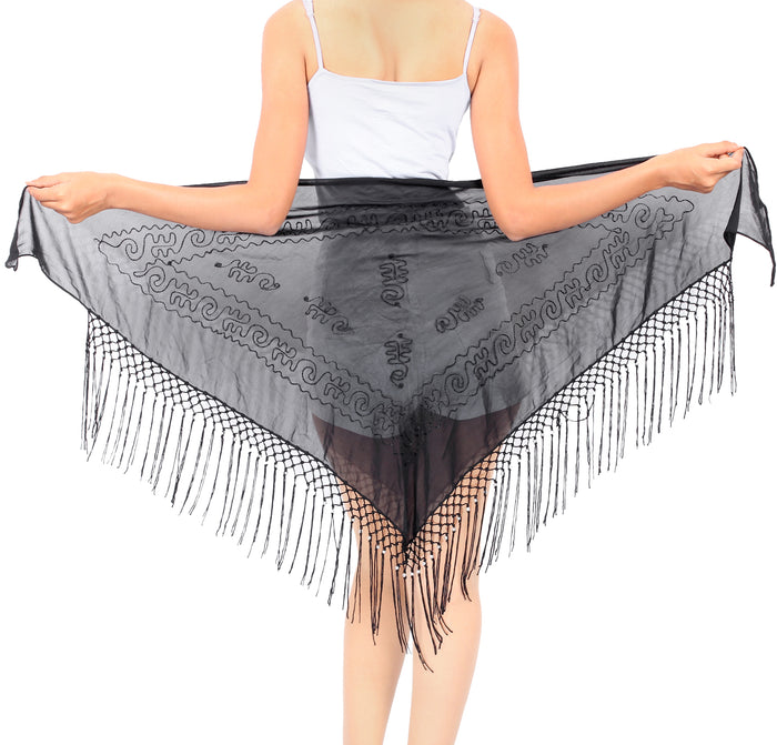 La Leela La Leela Women's Hawaiian Bikini Beach Wrap Sheer Sarong Swimming Bathing Suit Beachwear Swim Dress Pareo Cover Up Long 78"X42" Black 912113
