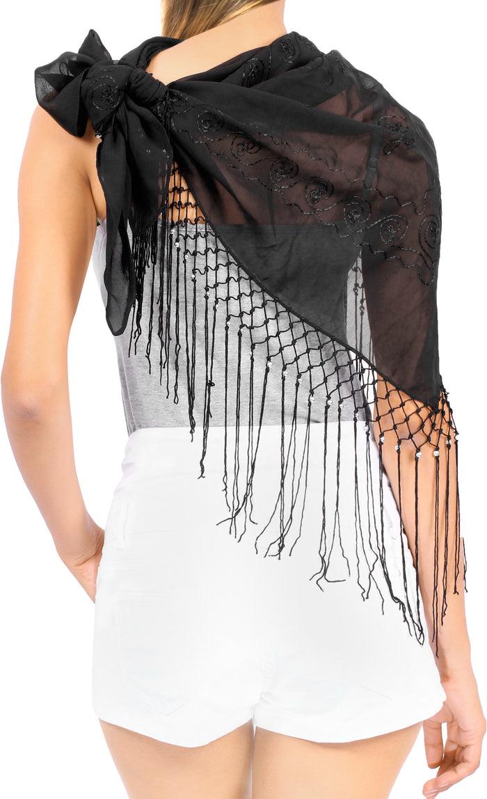 La Leela La Leela Women's Hawaiian Bikini Beach Wrap Sheer Sarong Swimming Bathing Suit Beachwear Swim Dress Pareo Cover Up Long 78"X42" Black 912112