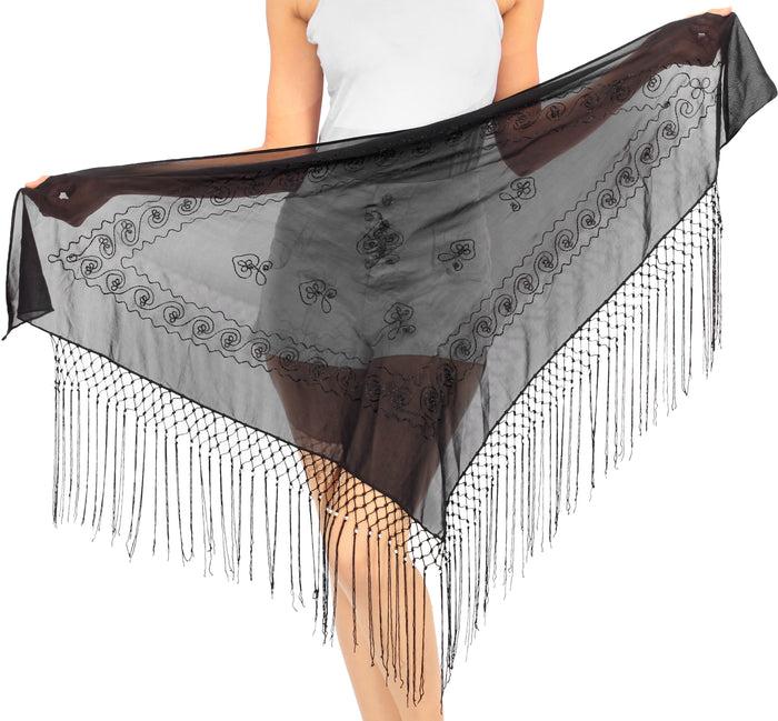 La Leela La Leela Women's Hawaiian Bikini Beach Wrap Sheer Sarong Swimming Bathing Suit Beachwear Swim Dress Pareo Cover Up Long 78"X42" Black 912112