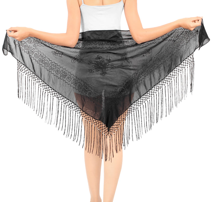 La Leela La Leela Women's Hawaiian Bikini Beach Wrap Sheer Sarong Swimming Bathing Suit Beachwear Swim Dress Pareo Cover Up Long 78"X42" Black 912110