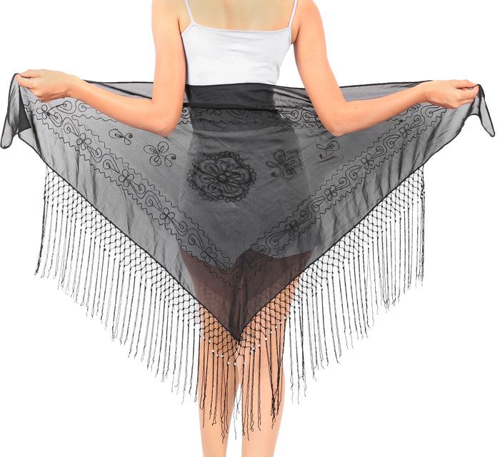 La Leela La Leela Women's Hawaiian Bikini Beach Wrap Sheer Sarong Swimming Bathing Suit Beachwear Swim Dress Pareo Cover Up Long 78"X42" Black 912108