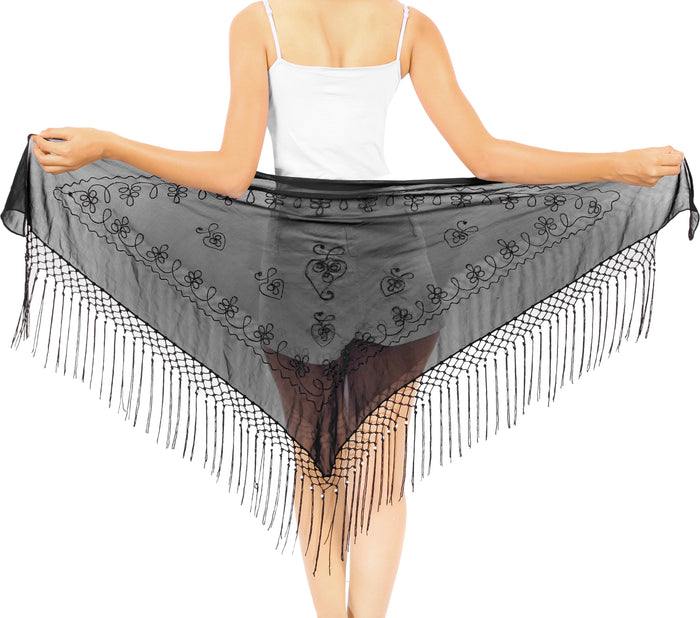 La Leela La Leela Women's Hawaiian Bikini Beach Wrap Sheer Sarong Swimming Bathing Suit Beachwear Swim Dress Pareo Cover Up Long 78"X42" Black 912107