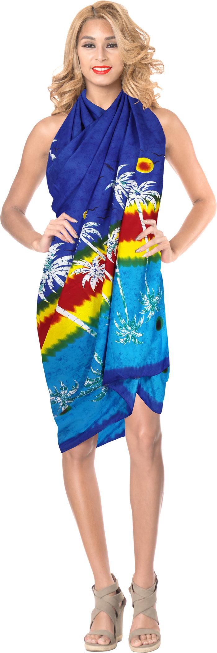 La Leela La Leela Women's Hawaiian Bikini Beach Wrap Sheer Sarong Swimming Bathing Suit Beachwear Swim Dress Pareo Cover Up Long 78"X42" Blue 911616