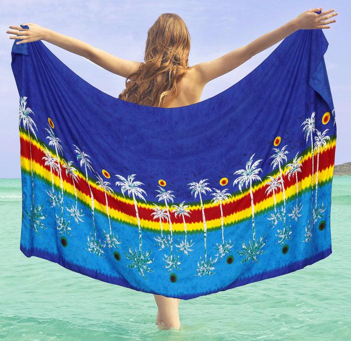 La Leela La Leela Women's Hawaiian Bikini Beach Wrap Sheer Sarong Swimming Bathing Suit Beachwear Swim Dress Pareo Cover Up Long 78"X42" Blue 911616