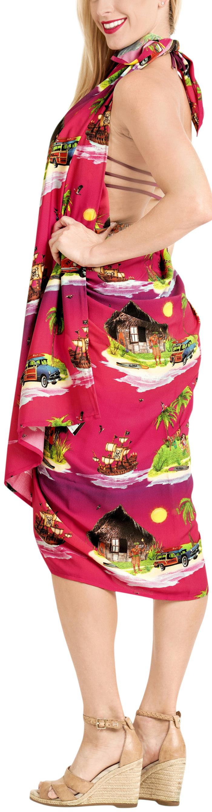 La Leela La Leela Women's Hawaiian Bikini Beach Wrap Sheer Sarong Swimming Bathing Suit Beachwear Swim Dress Pareo Cover Up Long 78"X42" Pink 908629