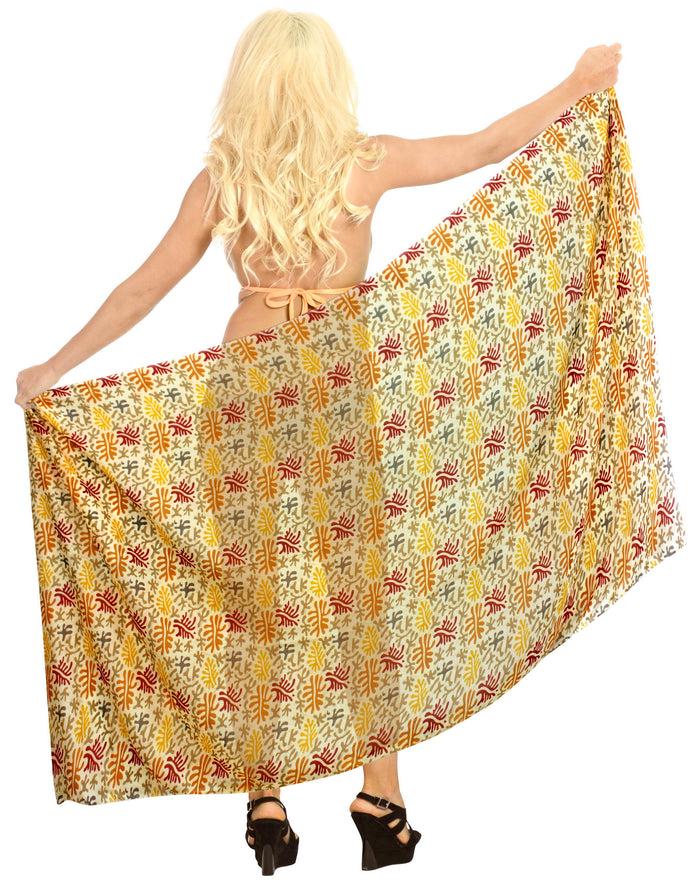 la leela La Leela Women's Hawaiian Bikini Beach Wrap Sheer Sarong Swimming Bathing suit Beachwear Swim Dress Pareo Cover up Long 78"X42" Beige 137780