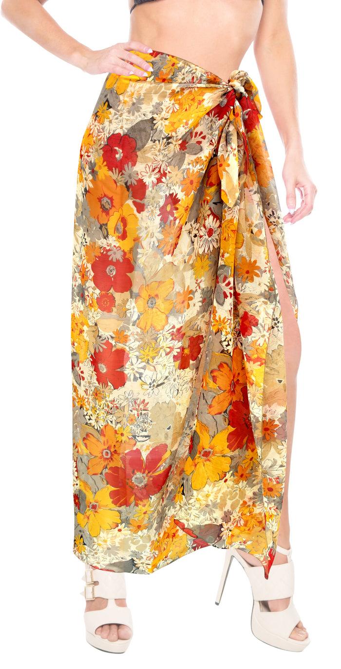 La Leela La Leela Women's Hawaiian Bikini Beach Wrap Sheer Sarong Swimming Bathing Suit Beachwear Swim Dress Pareo Cover Up Long 78"X42" Beige 137734