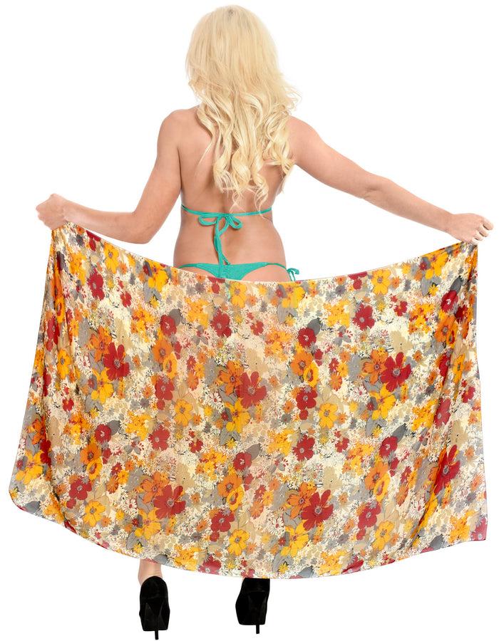 la leela La Leela Women's Hawaiian Bikini Beach Wrap Sheer Sarong Swimming Bathing suit Beachwear Swim Dress Pareo Cover up Long 78"X42" Beige 137734