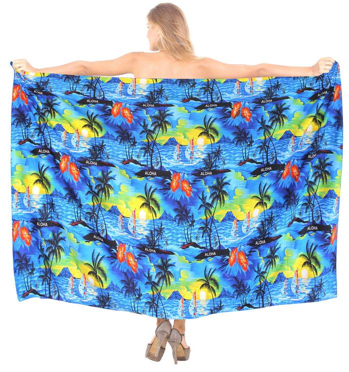 La Leela LA LEELA Women's Hawaiian Print Long Stylish Pareo Sarong Beachwear Wrap Swimsuit Cover Up