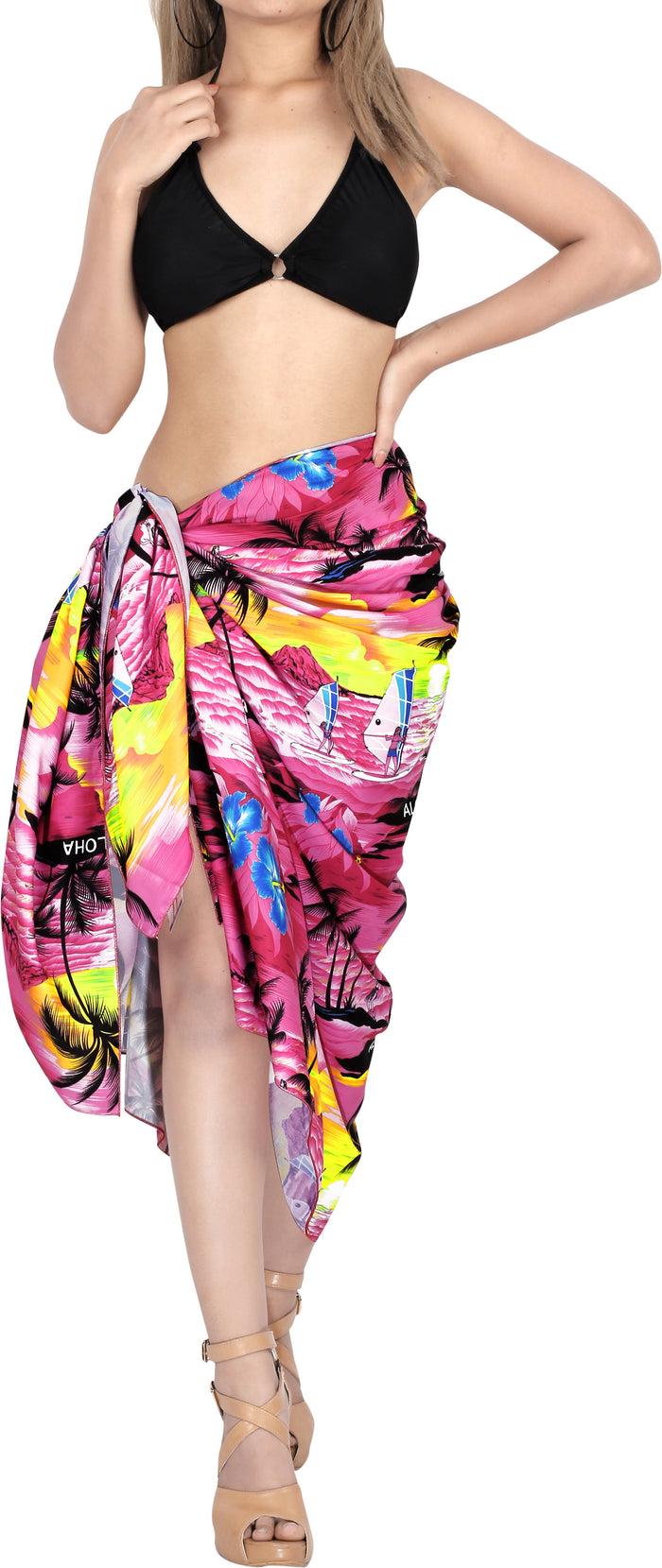 La Leela LA LEELA Women's Hawaiian Print Long Stylish Pareo Sarong Beachwear Wrap Swimsuit Cover Up