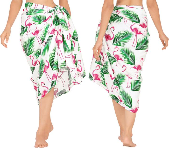 La Leela LA LEELA Women's Long Beach Wrap Beach Swimsuit Cover Up FLAMINGO Print Sarong Wrap