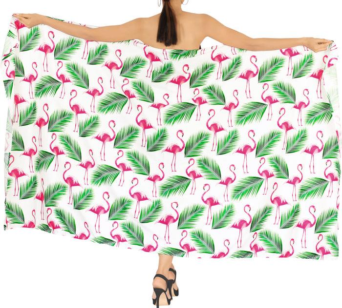 La Leela LA LEELA Women's Long Beach Wrap Beach Swimsuit Cover Up FLAMINGO Print Sarong Wrap