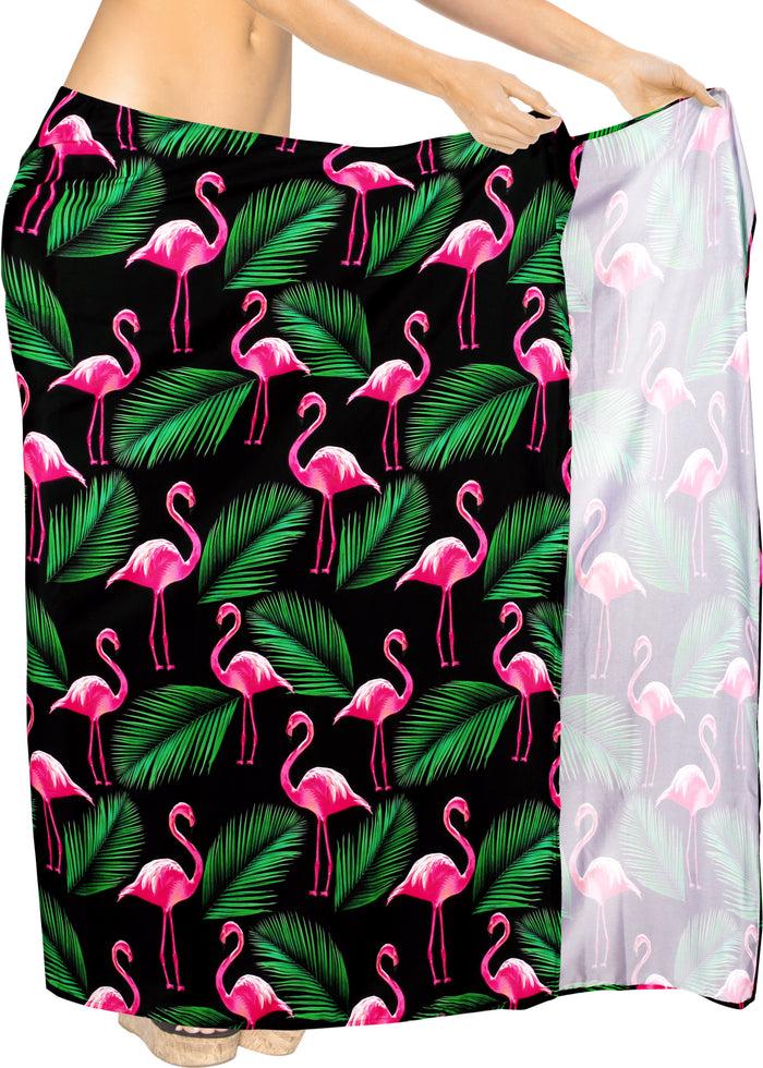 La Leela LA LEELA Women's Long Beach Wrap Beach Swimsuit Cover Up FLAMINGO Print Sarong Wrap