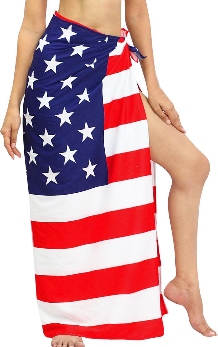 La Leela LA LEELA Women's Long Beach Wrap Beach Swimsuit Cover Up American Flag Sarong Wrap