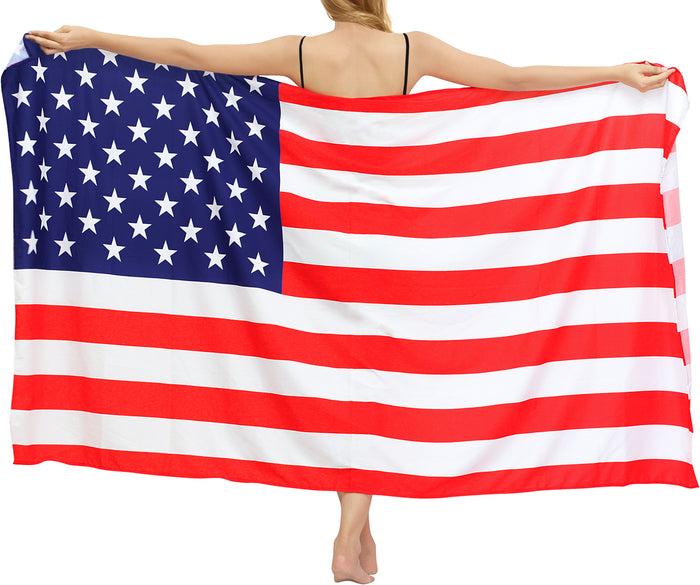 La Leela LA LEELA Women's Long Beach Wrap Beach Swimsuit Cover Up American Flag Sarong Wrap