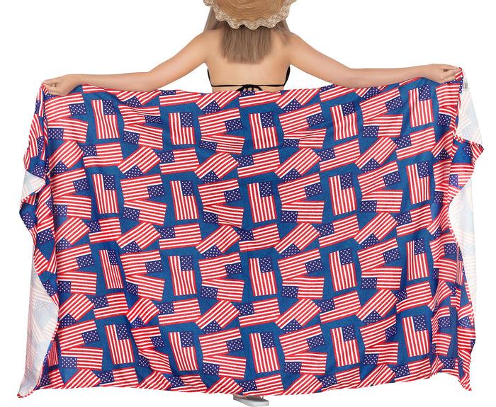 La Leela LA LEELA Women's Long Beach Wrap Beach Swimsuit Cover Up American Flag Sarong Wrap