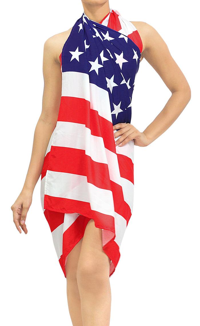 la leela LA LEELA Women's Long Beach Wrap Beach Swimsuit Cover Up American Flag Sarong Wrap