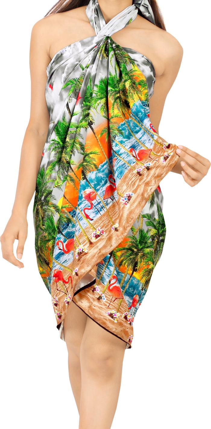 La Leela LA LEELA Women's Long Beach Wrap Beach Swimsuit Cover Up HAWAIIAN Print Sarong Wrap- ONE SIZE