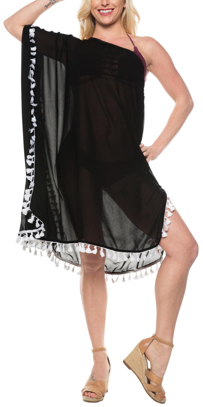 La Leela LA LEELA Women's Loose Beach Wear Bathing Suit Cover-up 1X-2X Black-AC682