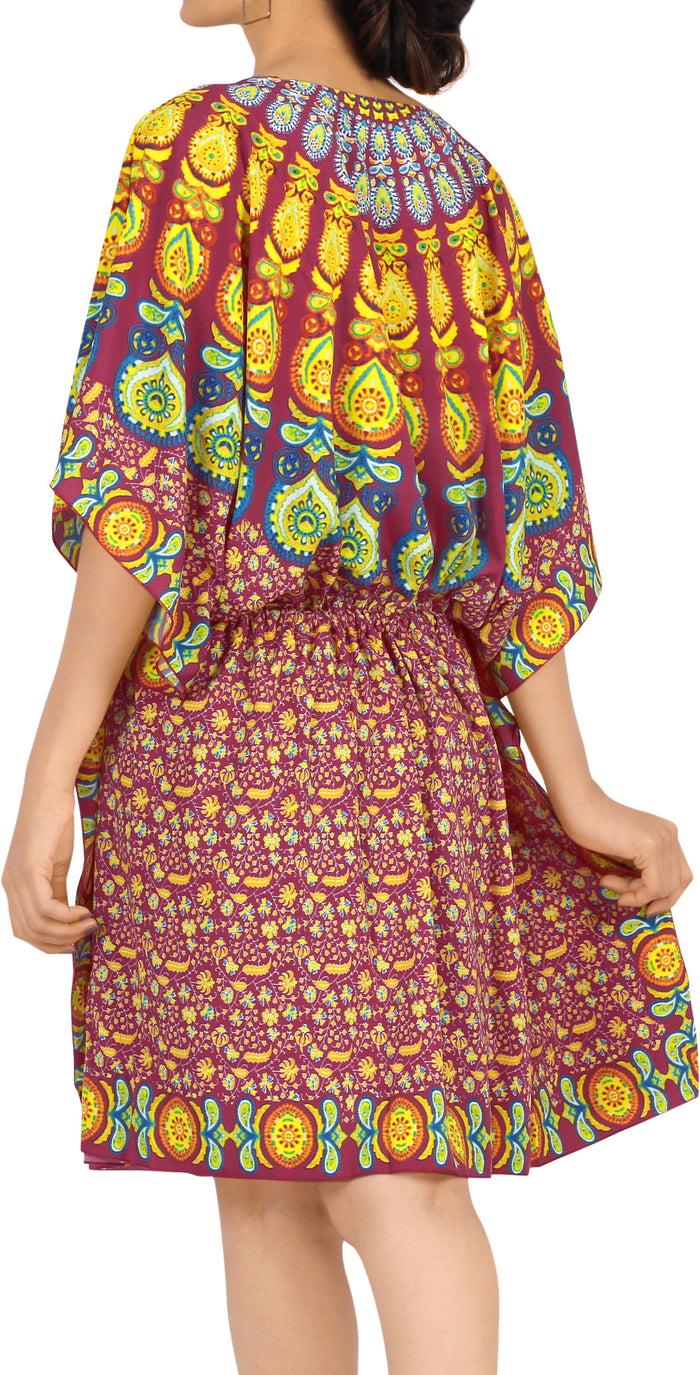 La Leela La Leela Women's Mandala Printed Everyday Fall Coverup Dress Top Blouse 2x-3x