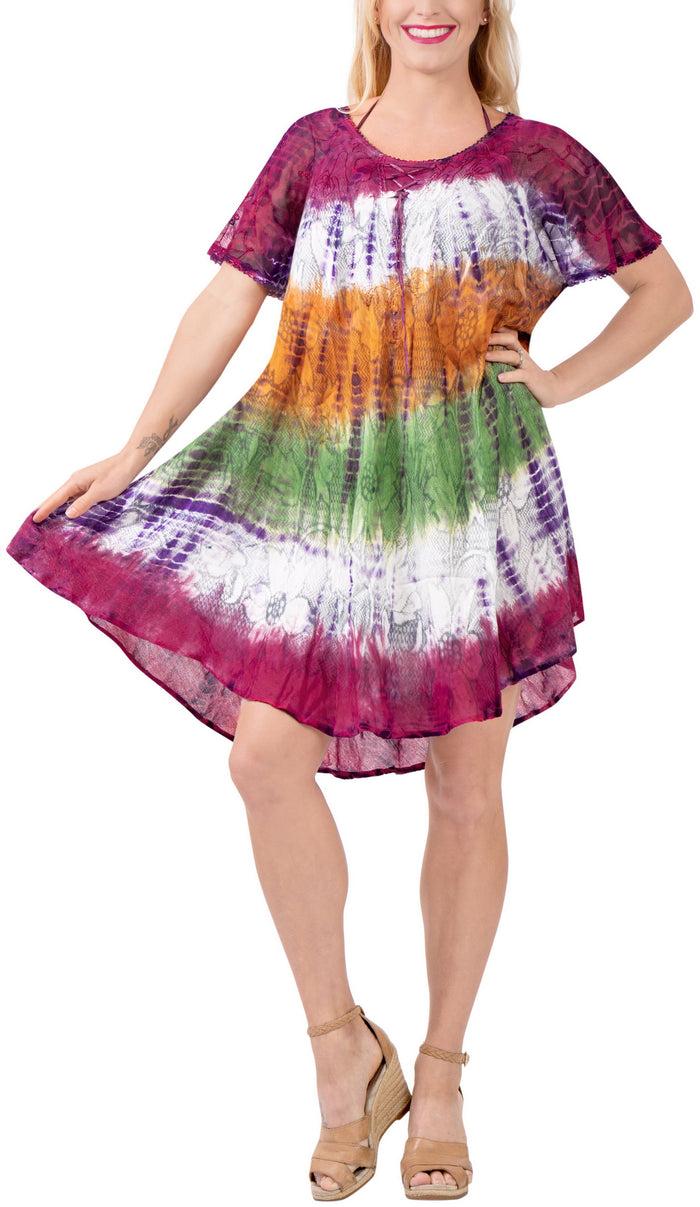 La Leela LA LEELA Women's Midi Beach Dress Regular Office Work Swing Dress Hand Tie Dye Multicolor