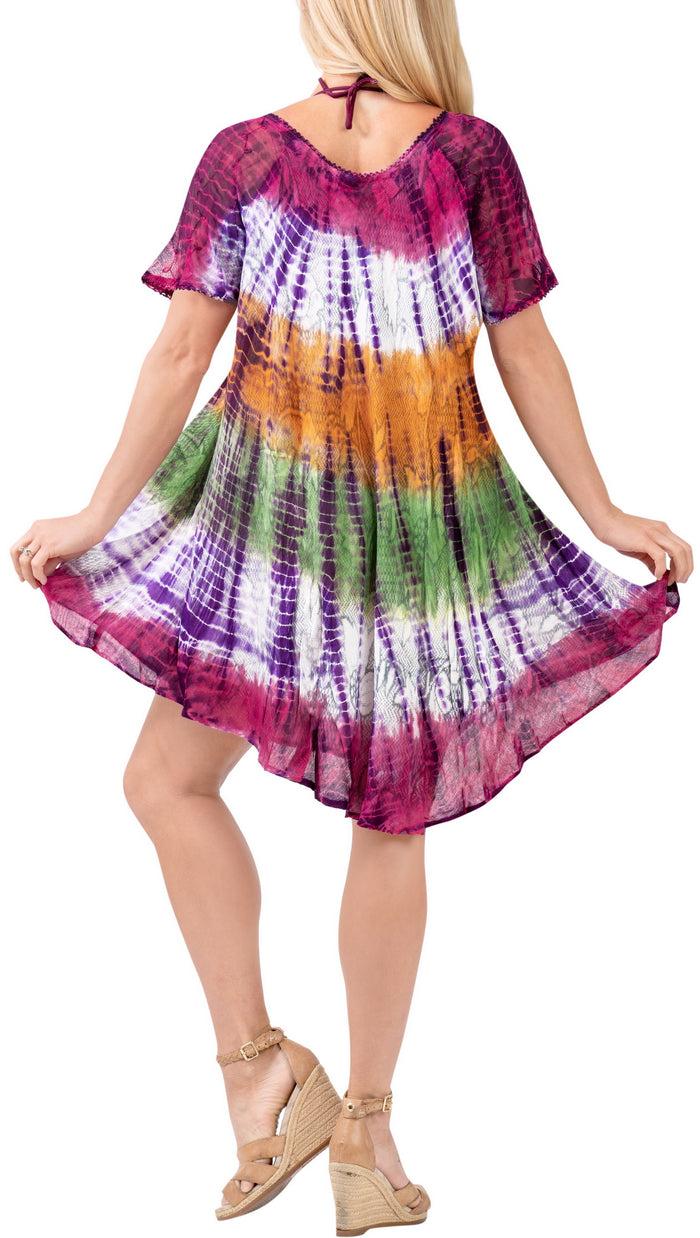 La Leela LA LEELA Women's Midi Beach Dress Regular Office Work Swing Dress Hand Tie Dye Multicolor