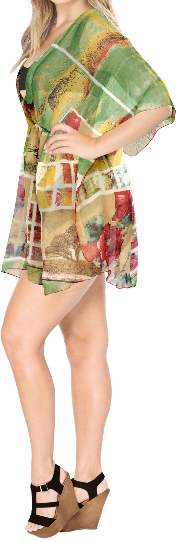 La Leela LA LEELA Women's Mini Kaftan Bikini Swimwear Cover Ups Dress US 8-16W Green_L898