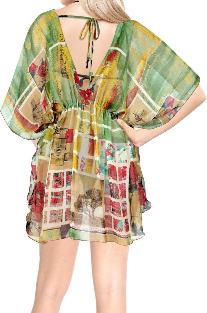 La Leela LA LEELA Women's Mini Kaftan Bikini Swimwear Cover Ups Dress US 8-16W Green_L898